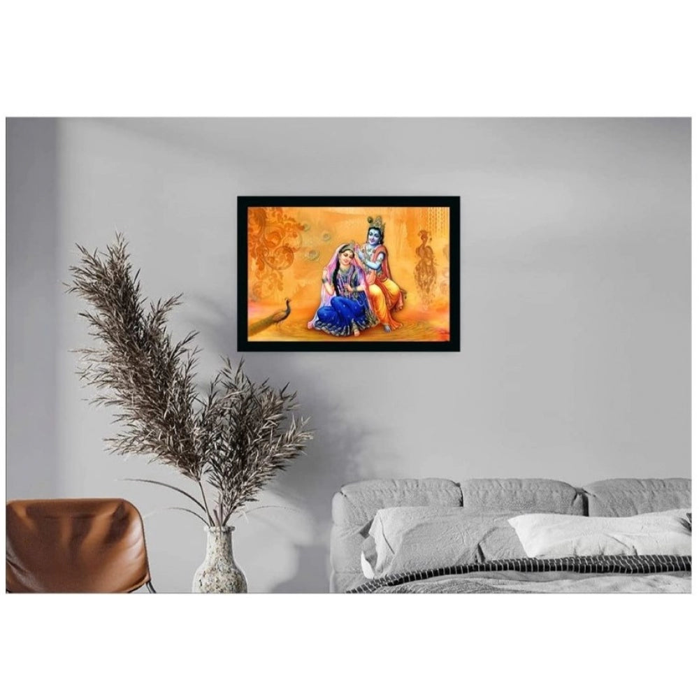 Amfyn Radha Krishna Painting with Synthetic Photo Frame (Multicolor)