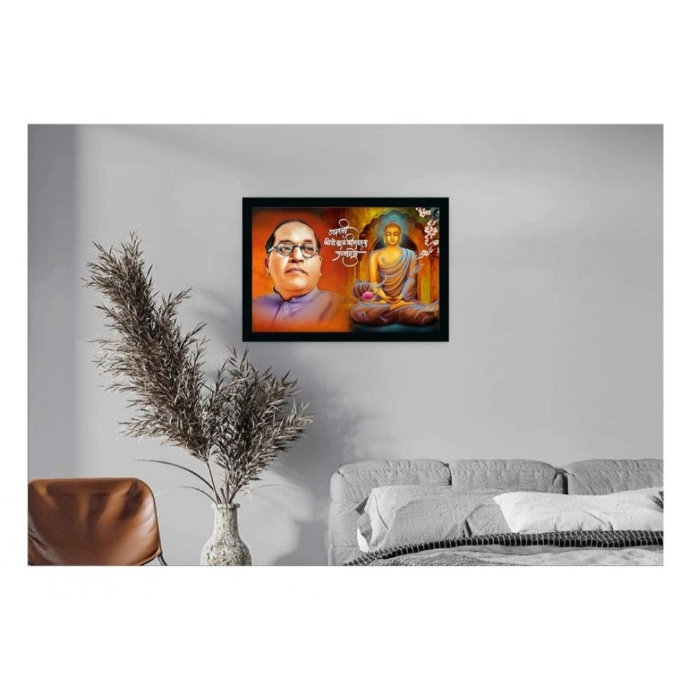 Amfyn Ambedkar Buddha Painting Vinyl Sparkle Coated with Synthetic Photo Frame (Multicolor)