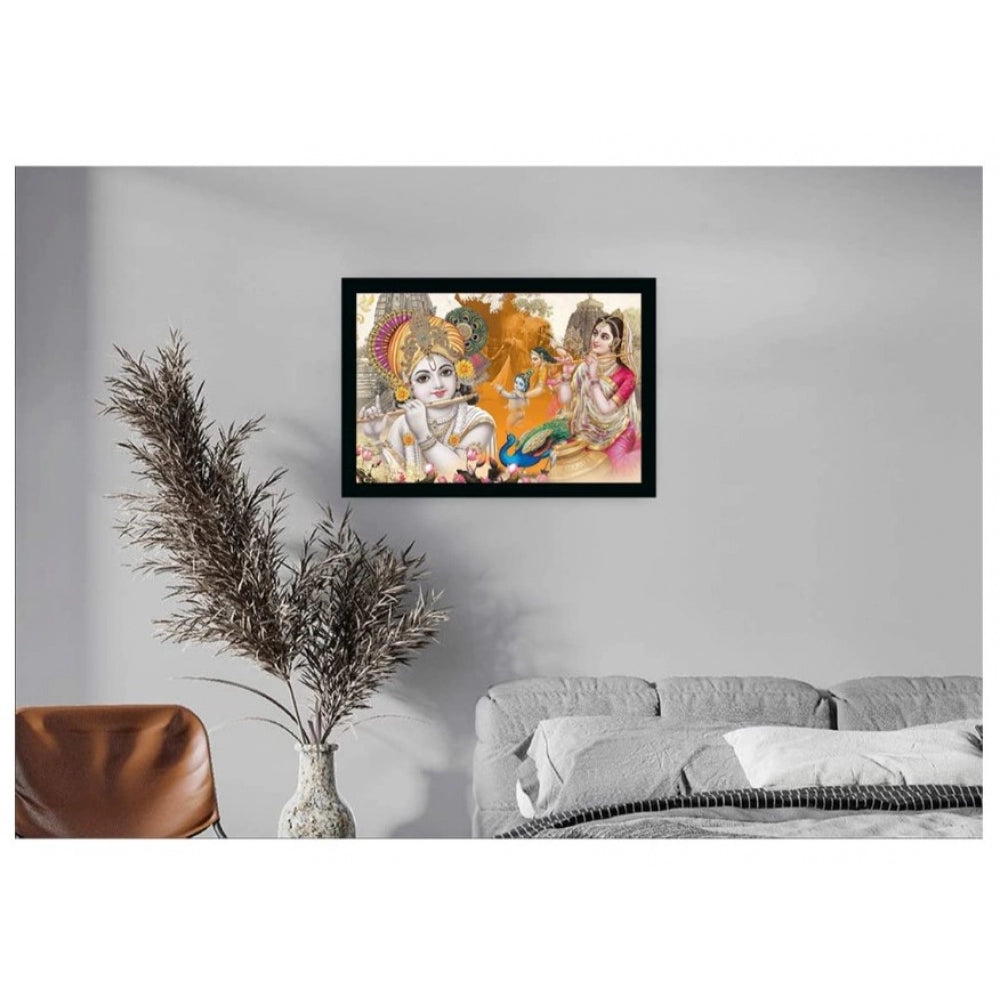 Amfyn Radha Krishna Painting Vinyl Sparkle Coated with Synthetic Photo Frame (Multicolor)
