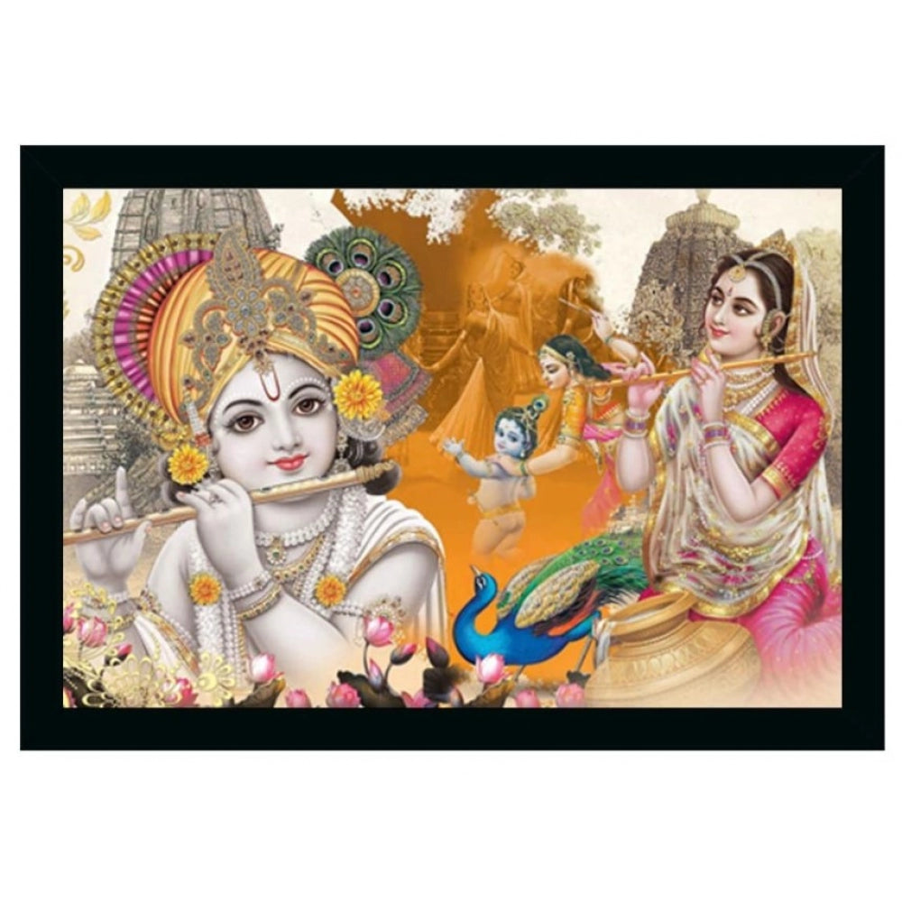Amfyn Radha Krishna Painting Vinyl Sparkle Coated with Synthetic Photo Frame (Multicolor)