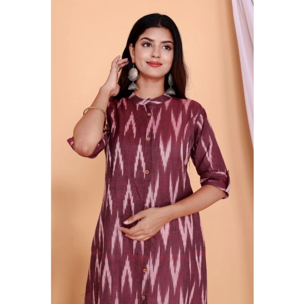 Amfyn Women's Casual 3/4th Sleeve Printed Cotton Flex Kurti (Maroon)