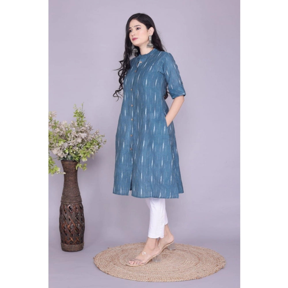 Amfyn Women's Casual 3/4th Sleeve Printed Cotton Flex Kurti (Blue)