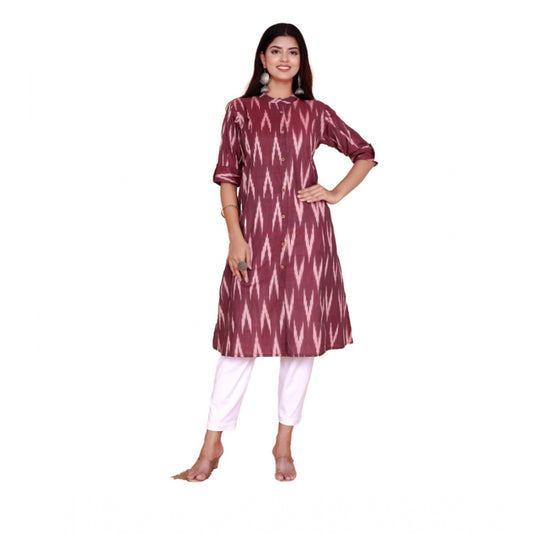 Amfyn Women's Casual 3/4th Sleeve Printed Cotton Flex Kurti (Maroon)