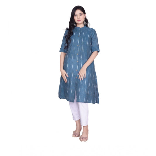 Amfyn Women's Casual 3/4th Sleeve Printed Cotton Flex Kurti (Blue)
