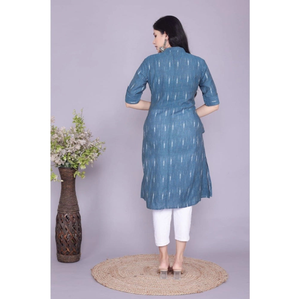 Amfyn Women's Casual 3/4th Sleeve Printed Cotton Flex Kurti (Blue)