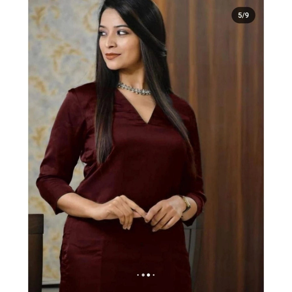 Amfyn Women's Casual 3/4th Sleeve Solid Jam Cotton kurti With Pant Set (Maroon)