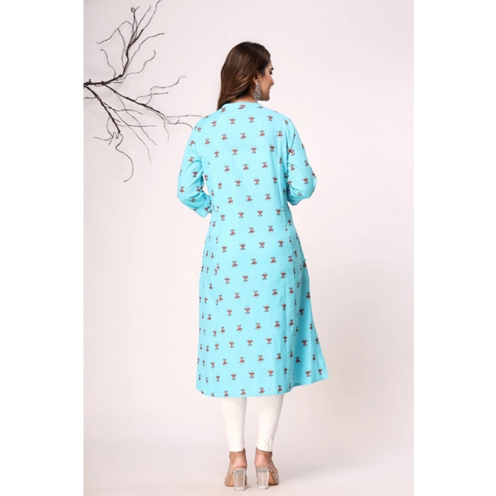 Amfyn Women's Casual 3/4th Sleeve Floral Printed Cotton Flex Kurti (Blue)