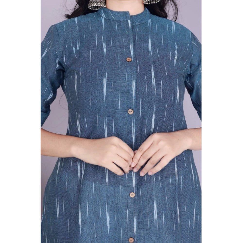 Amfyn Women's Casual 3/4th Sleeve Printed Cotton Flex Kurti (Blue)