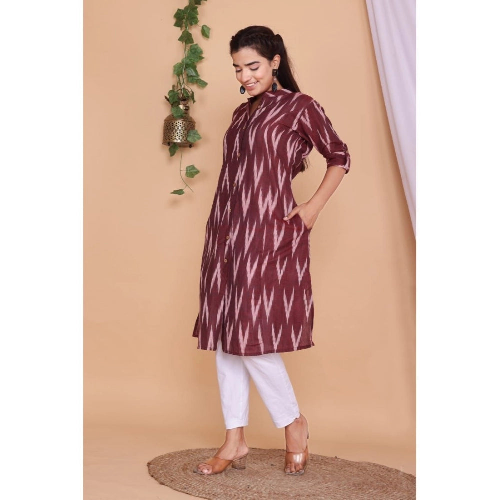 Amfyn Women's Casual 3/4th Sleeve Printed Cotton Flex Kurti (Maroon)