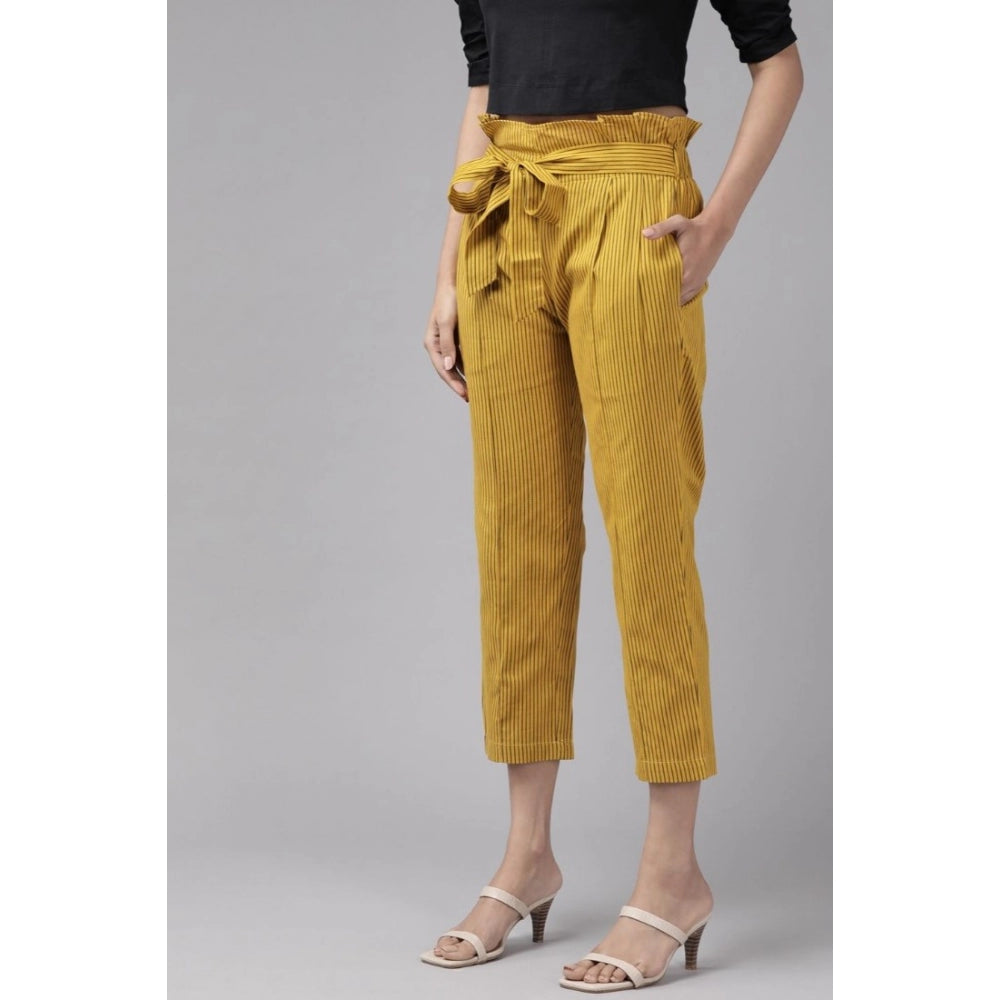 Amfyn Women's Casual Printed Cotton Flex Trouser Pant (Mustard)