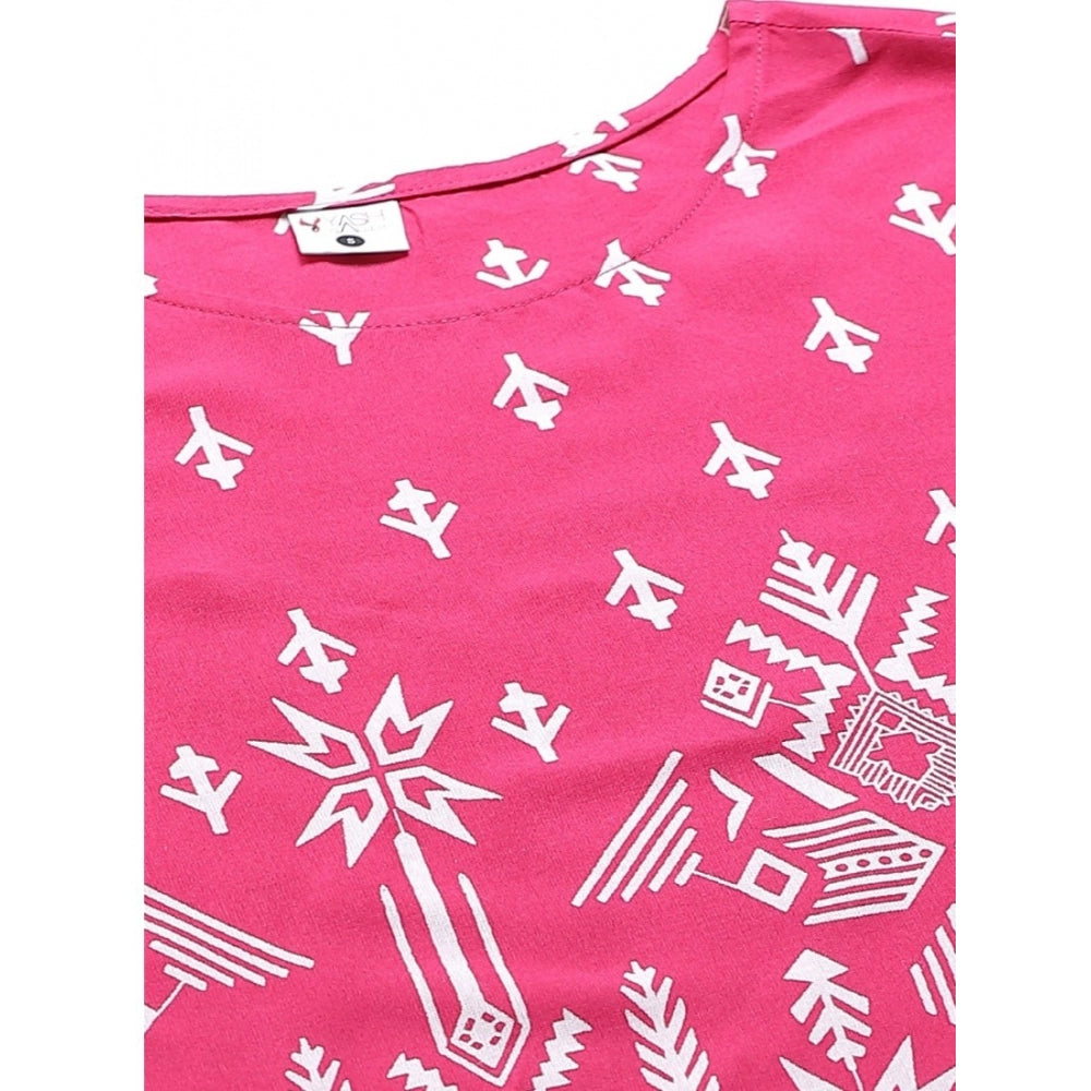 Amfyn Women's Casual Short Sleeve Printed Rayon Pajama Set (Pink)