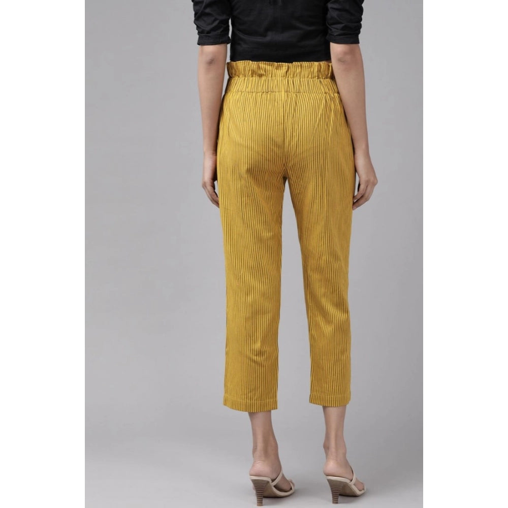 Amfyn Women's Casual Printed Cotton Flex Trouser Pant (Mustard)