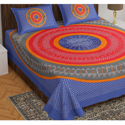Amfyn Cotton Printed Queen Size Bedsheet With 2 Pillow Covers (MultiColor, 90x100 Inch)