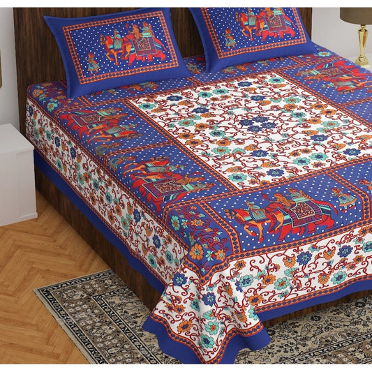 Amfyn Cotton Printed Queen Size Bedsheet With 2 Pillow Covers (MultiColor, 90x100 Inch)