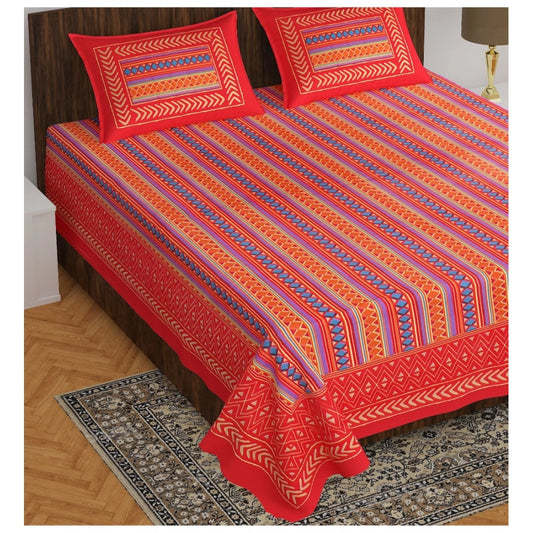 Amfyn Cotton Printed Queen Size Bedsheet With 2 Pillow Covers (MultiColor, 90x100 Inch)