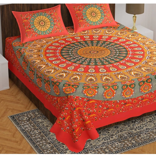 Amfyn Cotton Printed Queen Size Bedsheet With 2 Pillow Covers (MultiColor, 90x100 Inch)