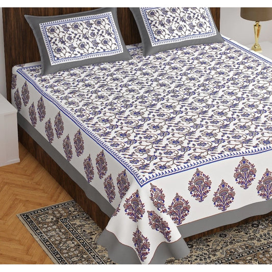 Amfyn Cotton Printed Queen Size Bedsheet With 2 Pillow Covers (Grey, 90x100 Inch)