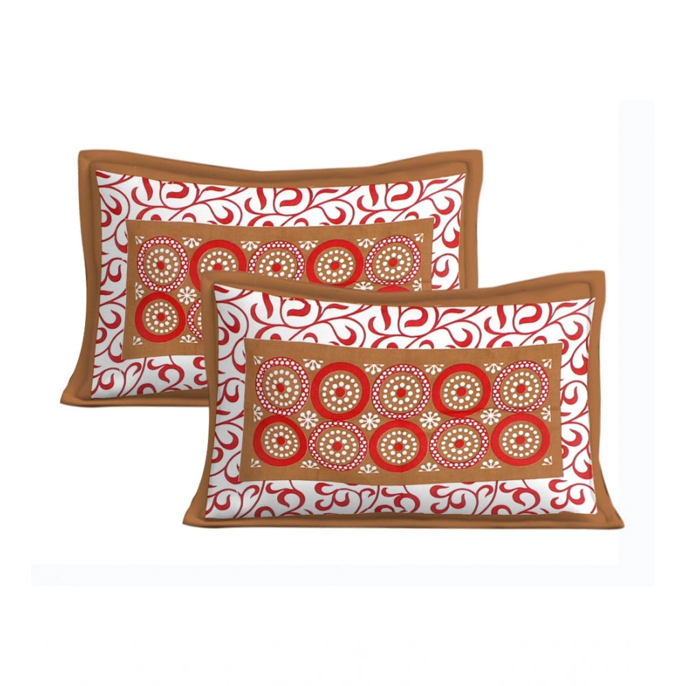 Amfyn Cotton Printed Queen Size Bedsheet With 2 Pillow Covers (Light Brown, 90x100 Inch)