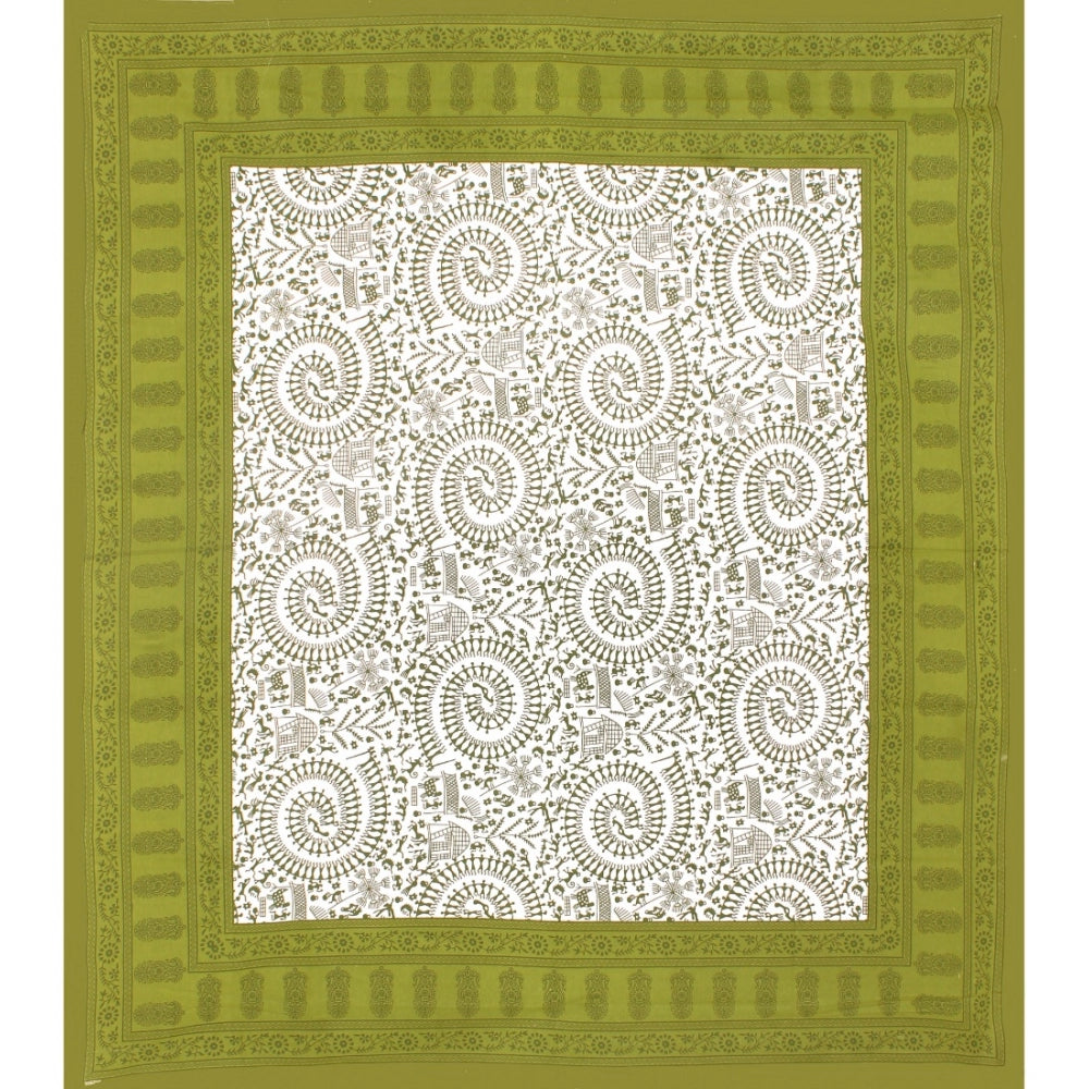 Amfyn Cotton Printed Queen Size Bedsheet With 2 Pillow Covers (Green, 90x100 Inch)