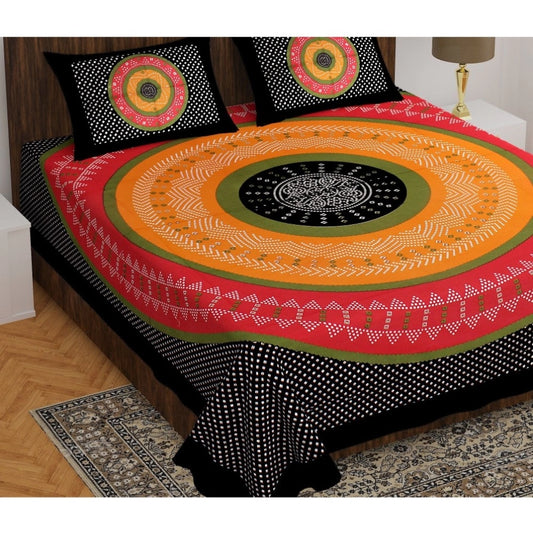 Amfyn Cotton Printed Queen Size Bedsheet With 2 Pillow Covers (MultiColor, 90x100 Inch)