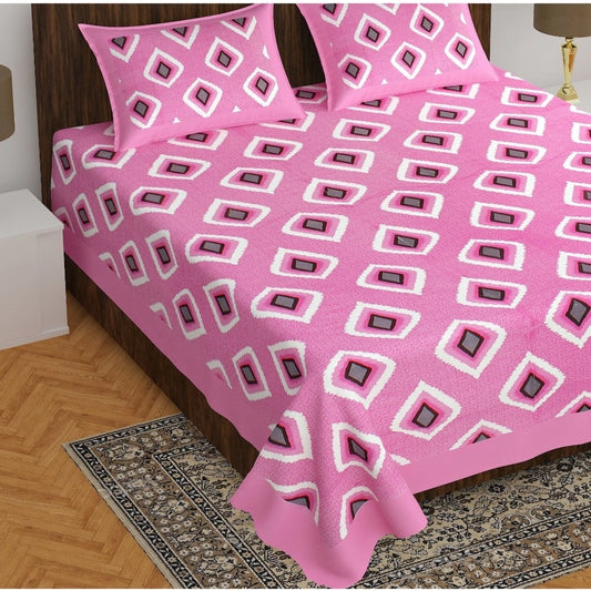 Amfyn Cotton Printed Queen Size Bedsheet With 2 Pillow Covers (Pink, 90x100 Inch)