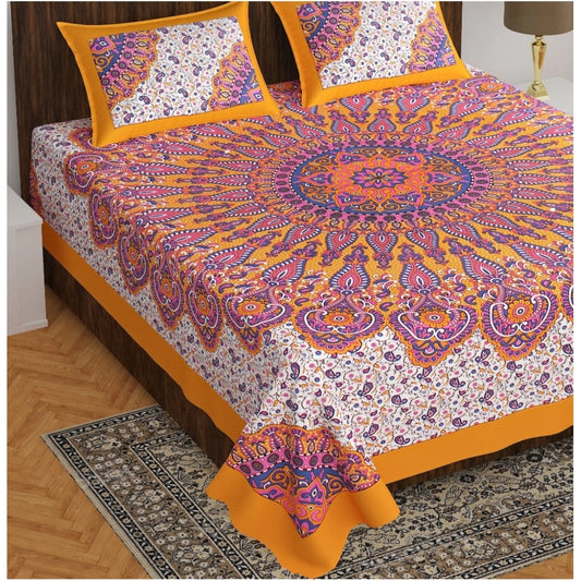 Amfyn Cotton Printed Queen Size Bedsheet With 2 Pillow Covers (MultiColor, 90x100 Inch)