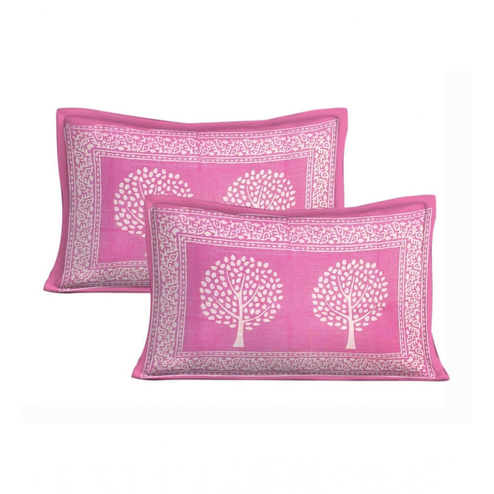 Amfyn Cotton Printed Queen Size Bedsheet With 2 Pillow Covers (Pink, 90x100 Inch)