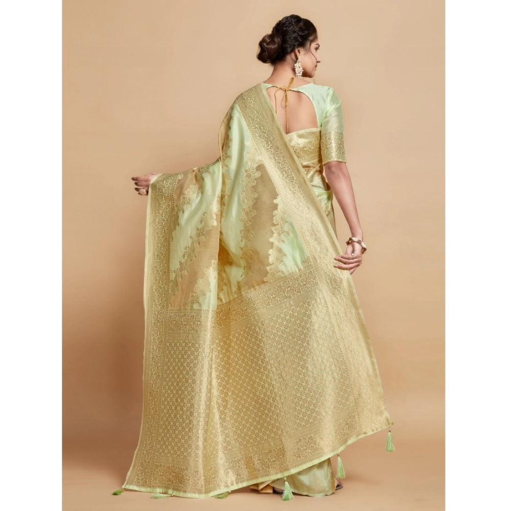 Amfyn Women's Linen Printed Saree With Unstitched Blouse (Pista, 5-6 Mtrs)