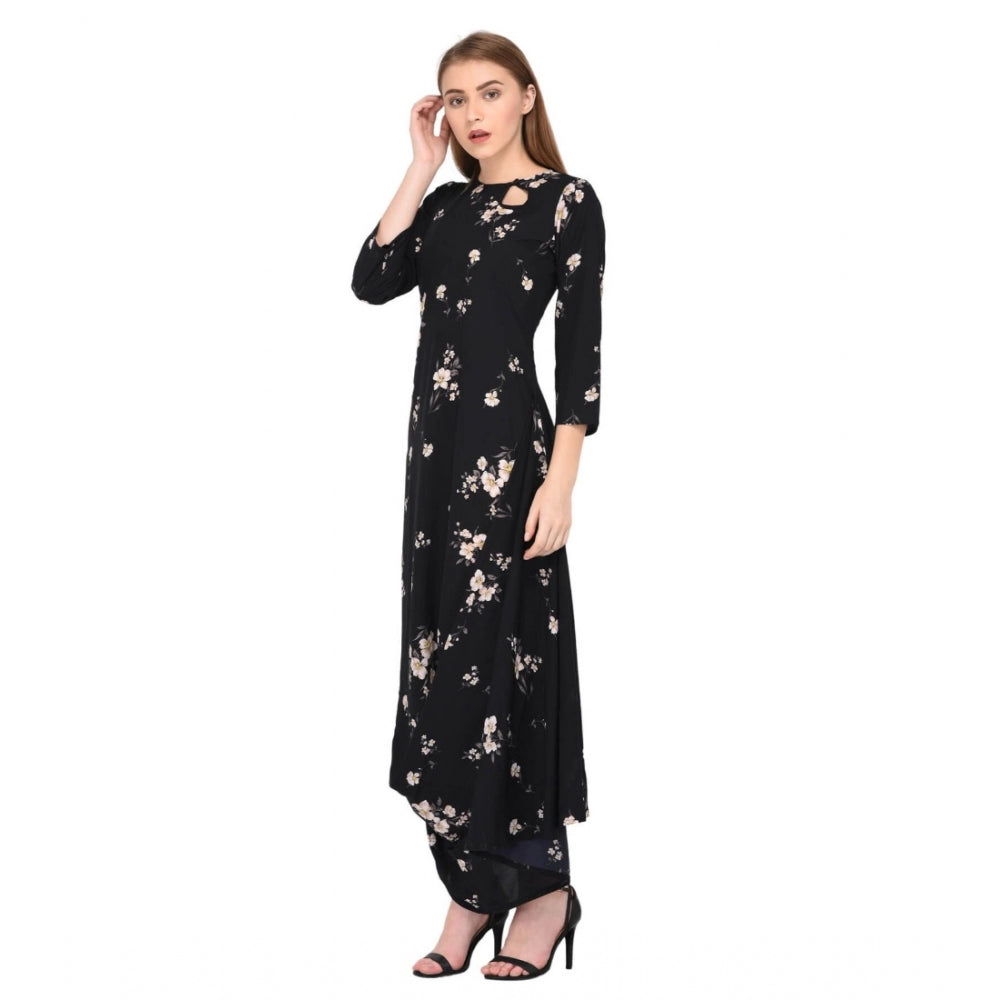 Amfyn Women's Cotton Blend Abstract Full Sleeves Dress (Black)