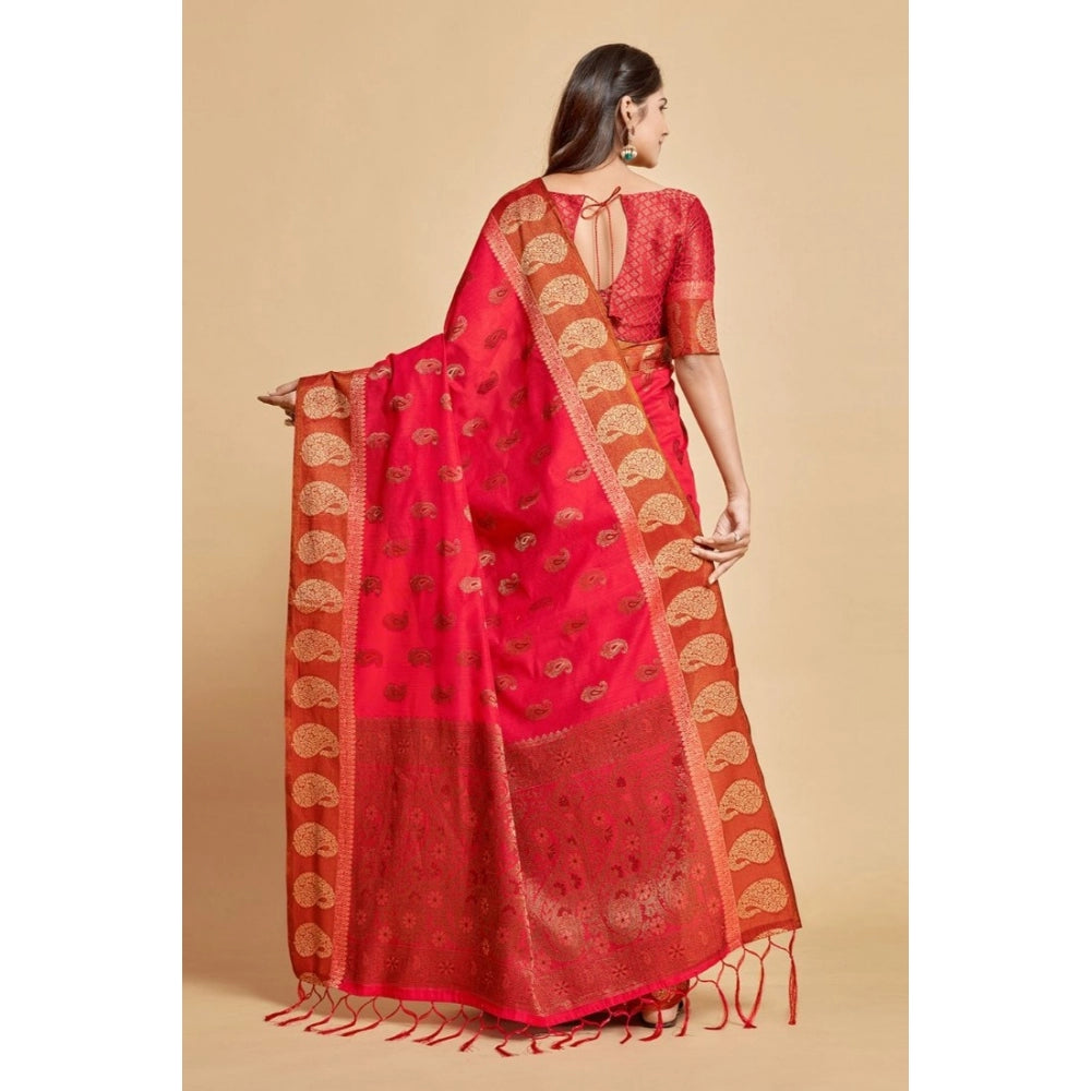 Amfyn Women's Chanderi Cotton Printed Saree With Unstitched Blouse (Pink, 5-6 Mtrs)