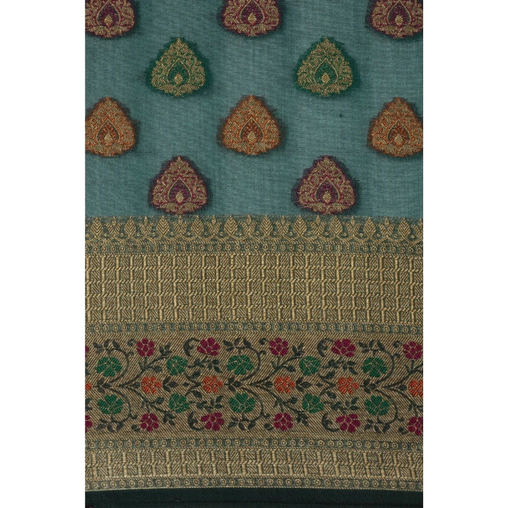 Amfyn Women's Organza Printed Saree With Unstitched Blouse (Sea Green, 5-6 Mtrs)