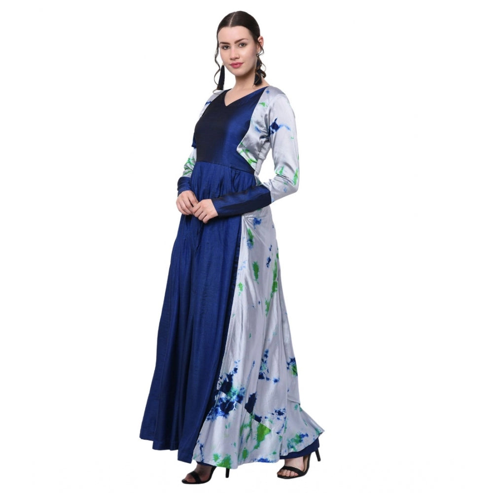 Amfyn Women's Cotton Blend Solid Full Sleeves Dress (Blue)