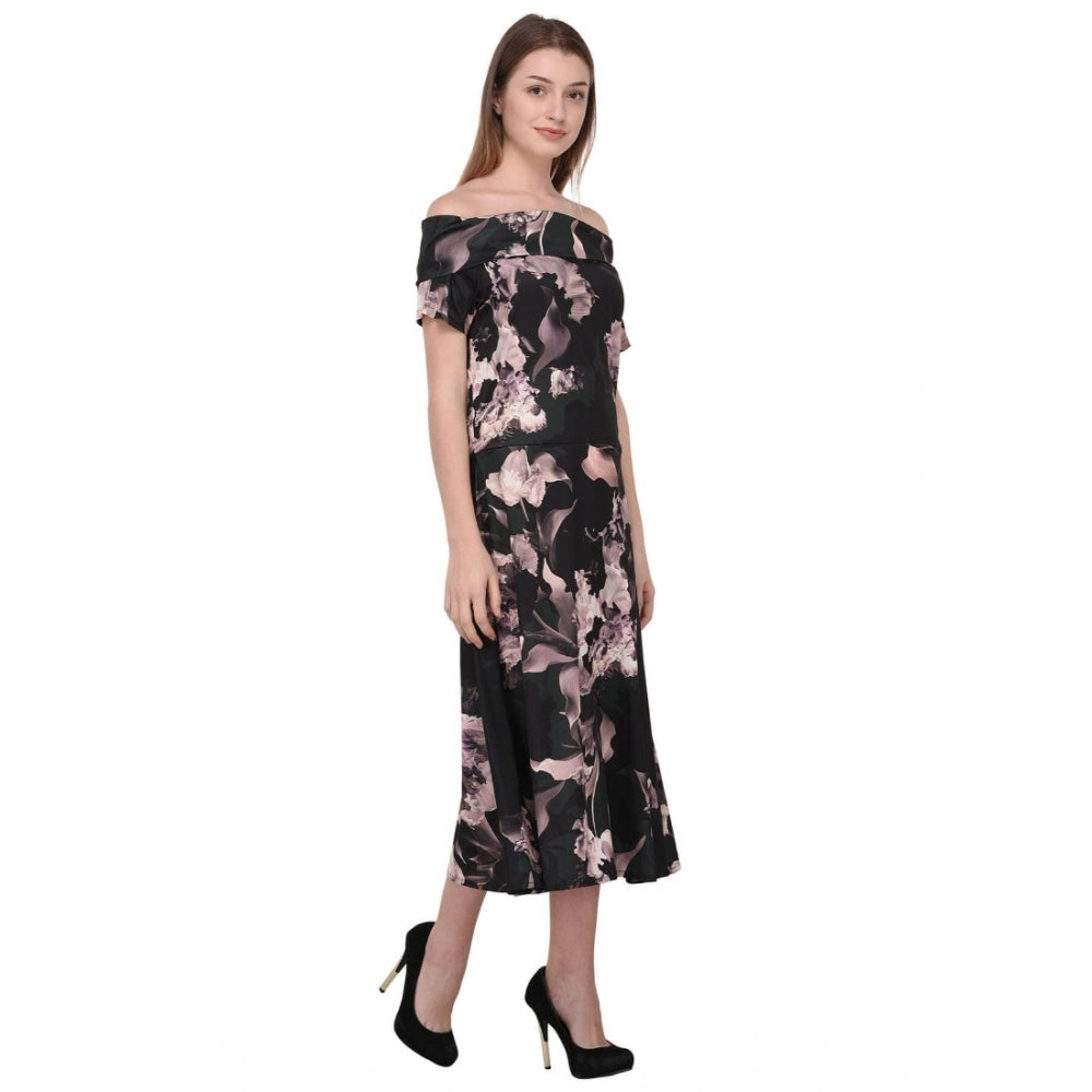 Amfyn Women's Cotton Blend Abstract Short Sleeves Dress (Black)