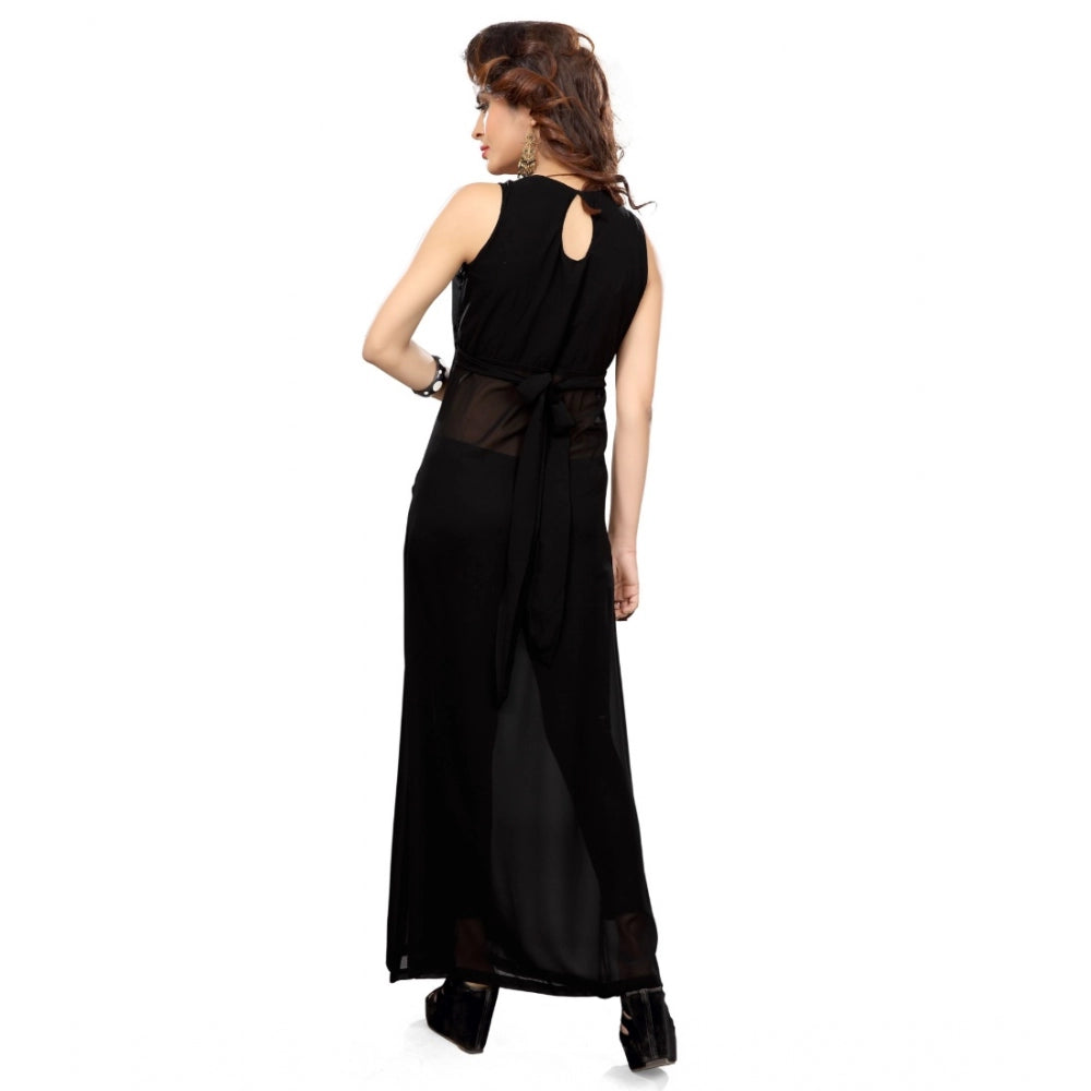 Amfyn Women's Cotton Blend Solid Sleeveless Maxi Dress (Black)