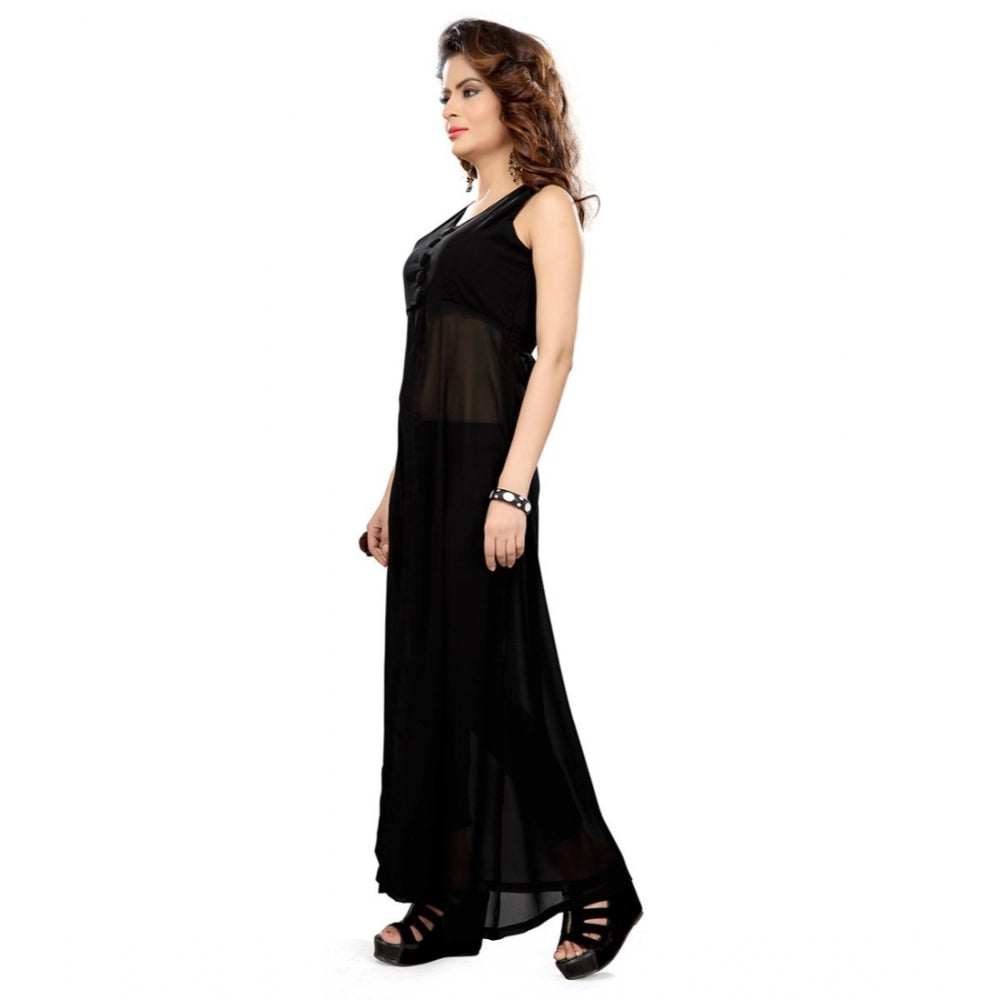 Amfyn Women's Cotton Blend Solid Sleeveless Maxi Dress (Black)