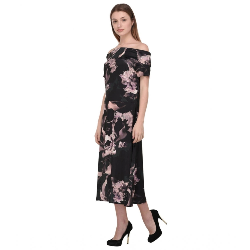 Amfyn Women's Cotton Blend Abstract Short Sleeves Dress (Black)