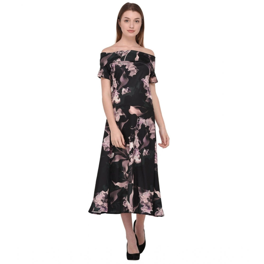 Amfyn Women's Cotton Blend Abstract Short Sleeves Dress (Black)