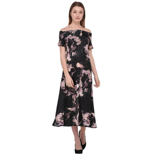 Amfyn Women's Cotton Blend Abstract Short Sleeves Dress (Black)