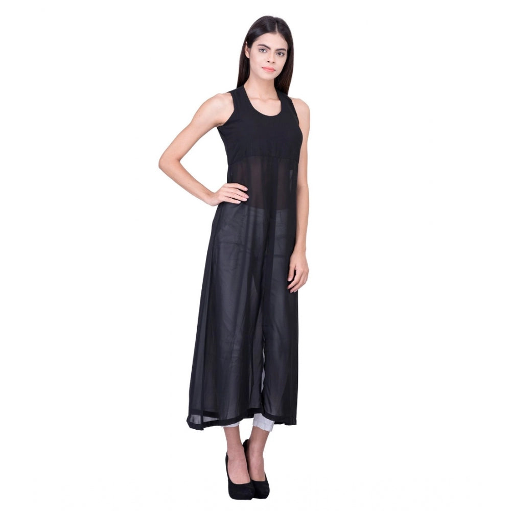 Amfyn Women's Cotton Blend Solid Sleeveless Dress (Black)