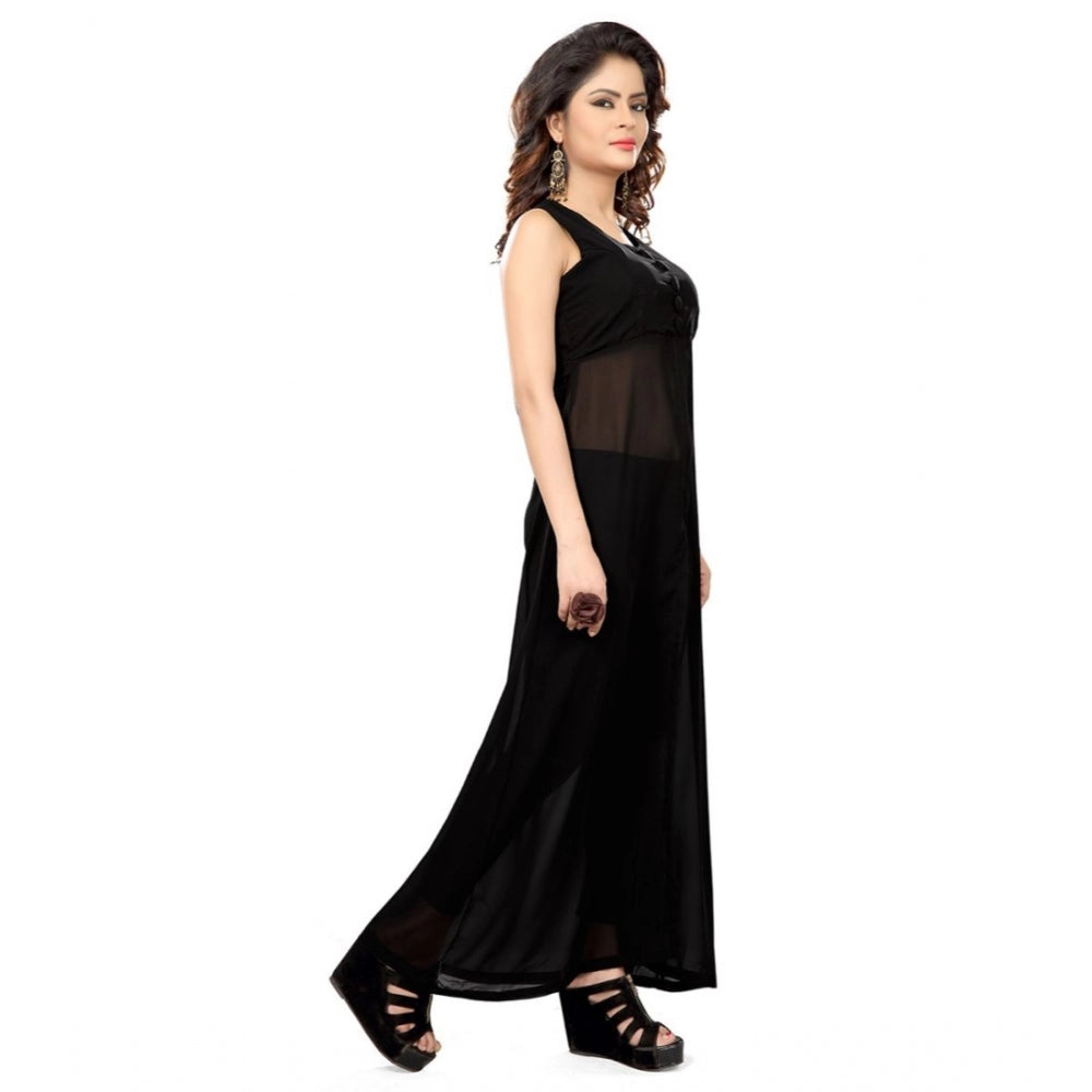 Amfyn Women's Cotton Blend Solid Sleeveless Maxi Dress (Black)