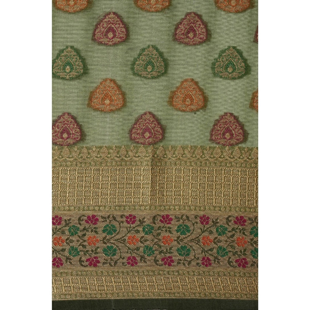 Amfyn Women's Organza Printed Saree With Unstitched Blouse (Mahendi, 5-6 Mtrs)