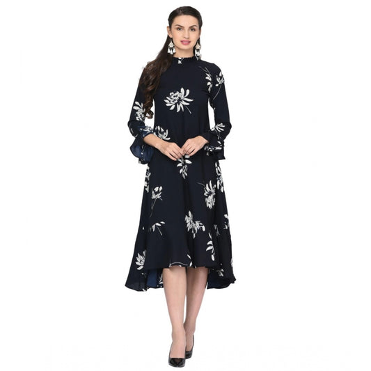 Amfyn Women's Cotton Blend Floral Full Sleeves Dress (Black)