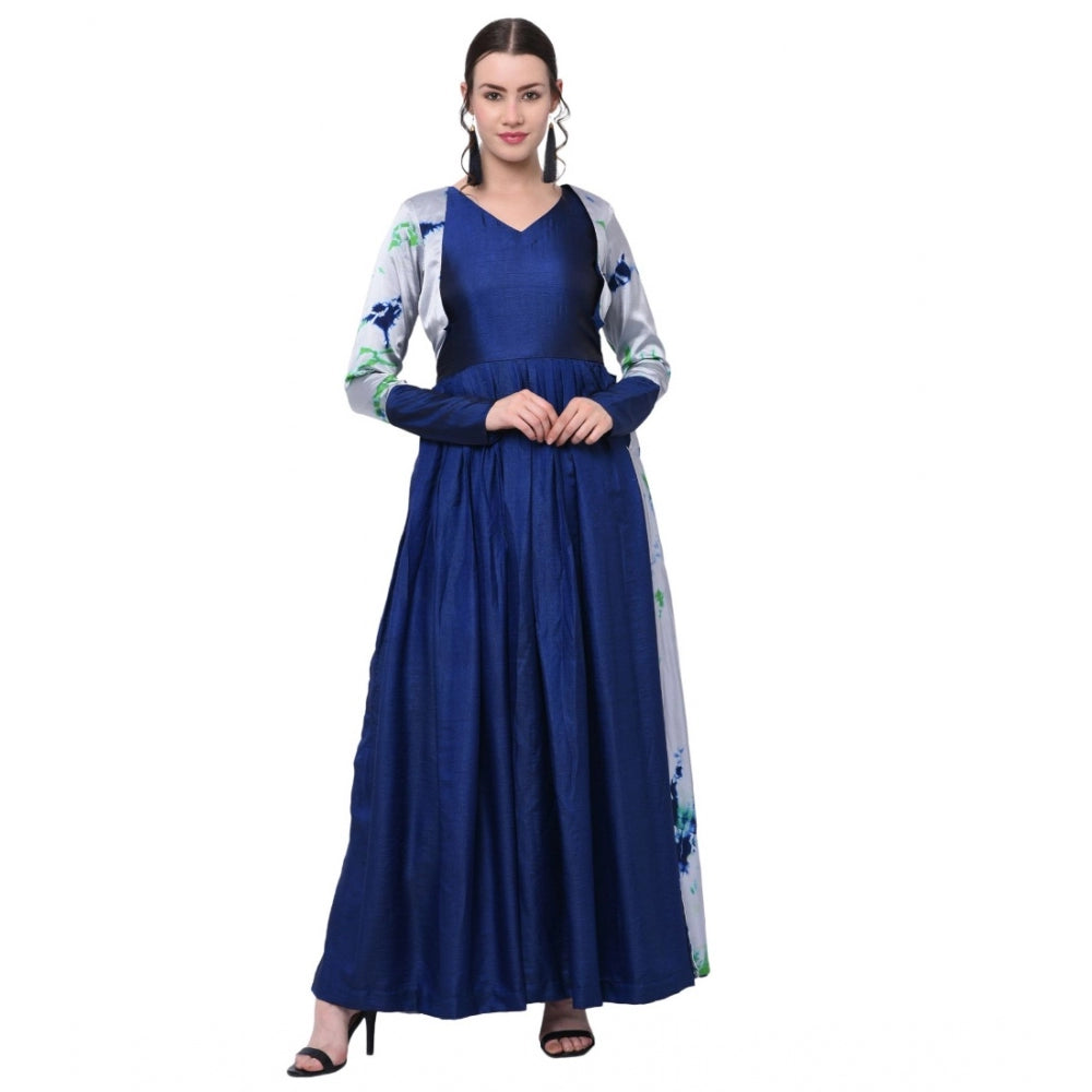 Amfyn Women's Cotton Blend Solid Full Sleeves Dress (Blue)