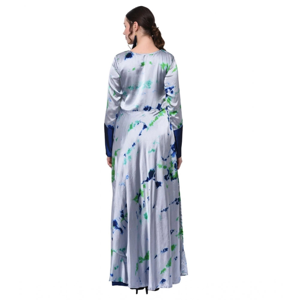 Amfyn Women's Cotton Blend Solid Full Sleeves Dress (Blue)