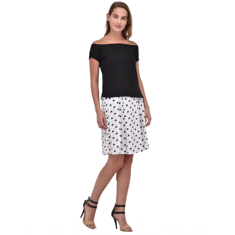 Amfyn Women's Cotton Blend Solid Short Sleeves Dress (Black)