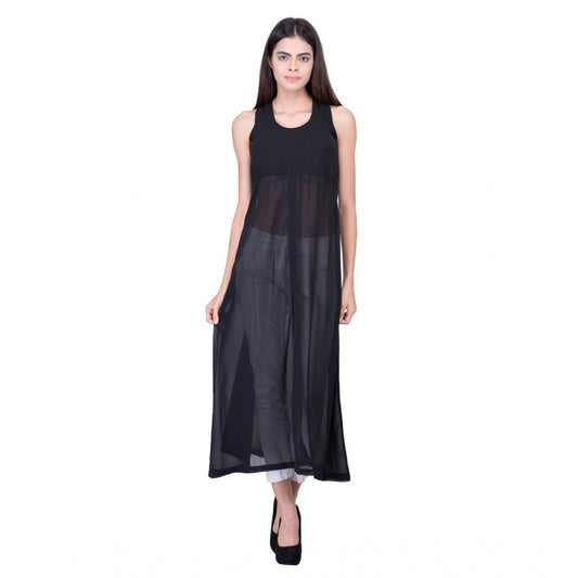 Amfyn Women's Cotton Blend Solid Sleeveless Dress (Black)