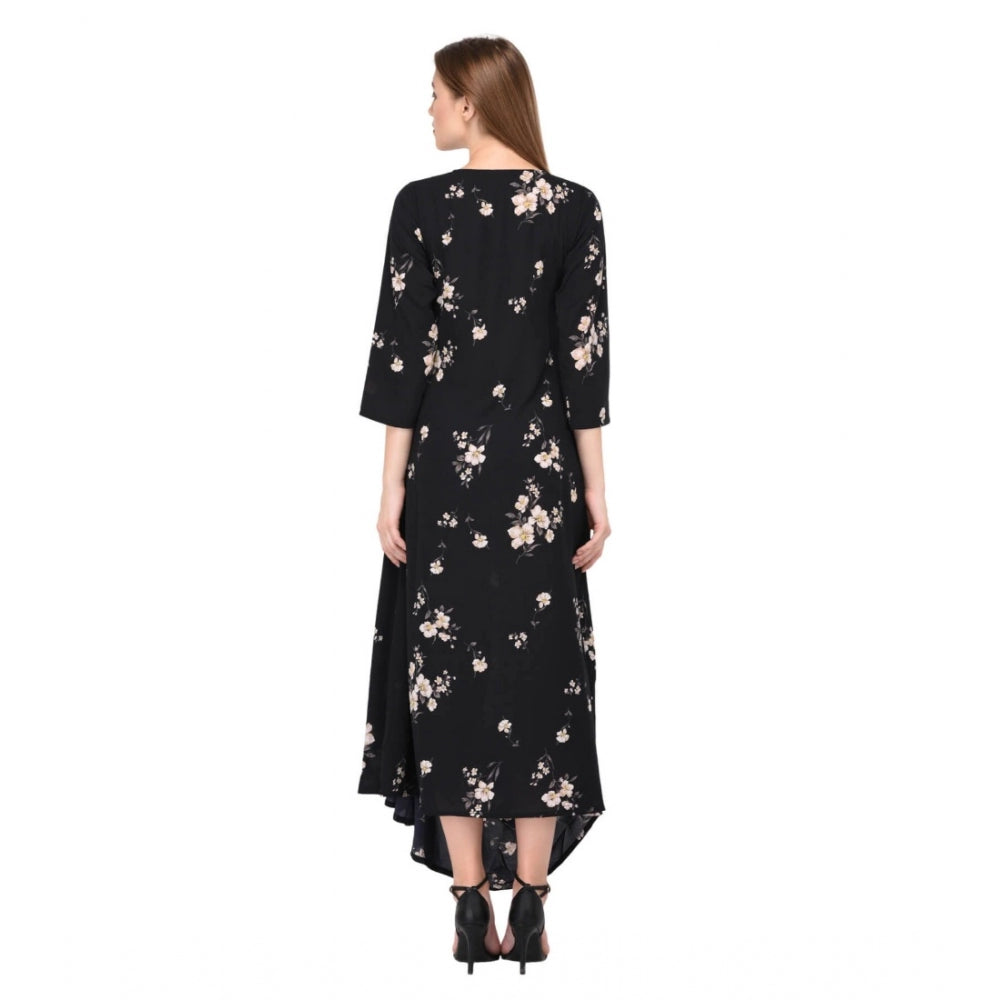 Amfyn Women's Cotton Blend Abstract Full Sleeves Dress (Black)