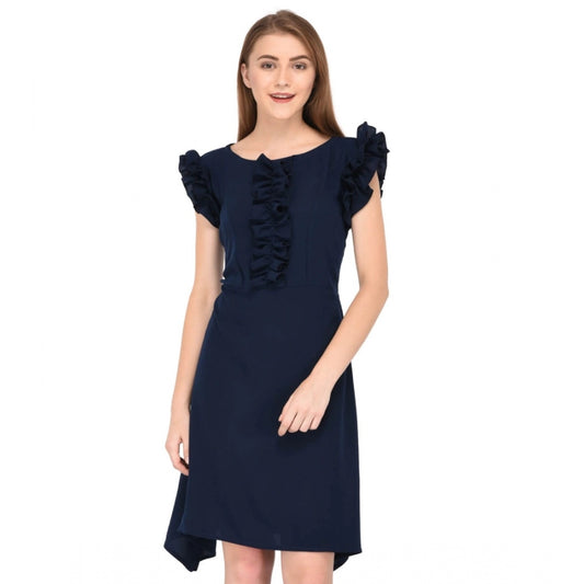 Amfyn Women's Cotton Blend Solid Sleeveless Dress (Blue)