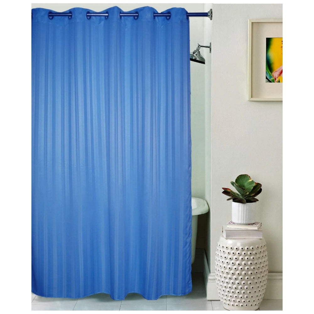 Amfyn Striped Polyester Plain Shower Curtains with Metal Eyelets (Blue)