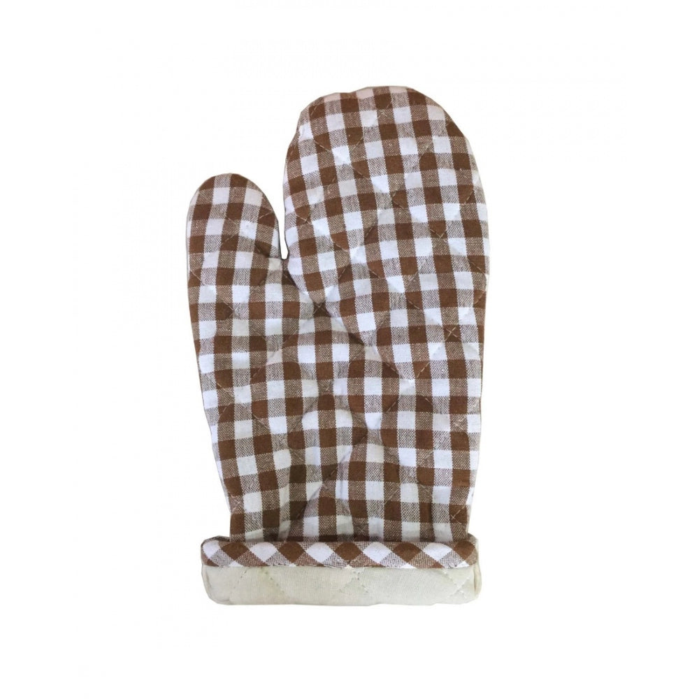 Fashion Checkered Cotton Oven Mitten (Brown)